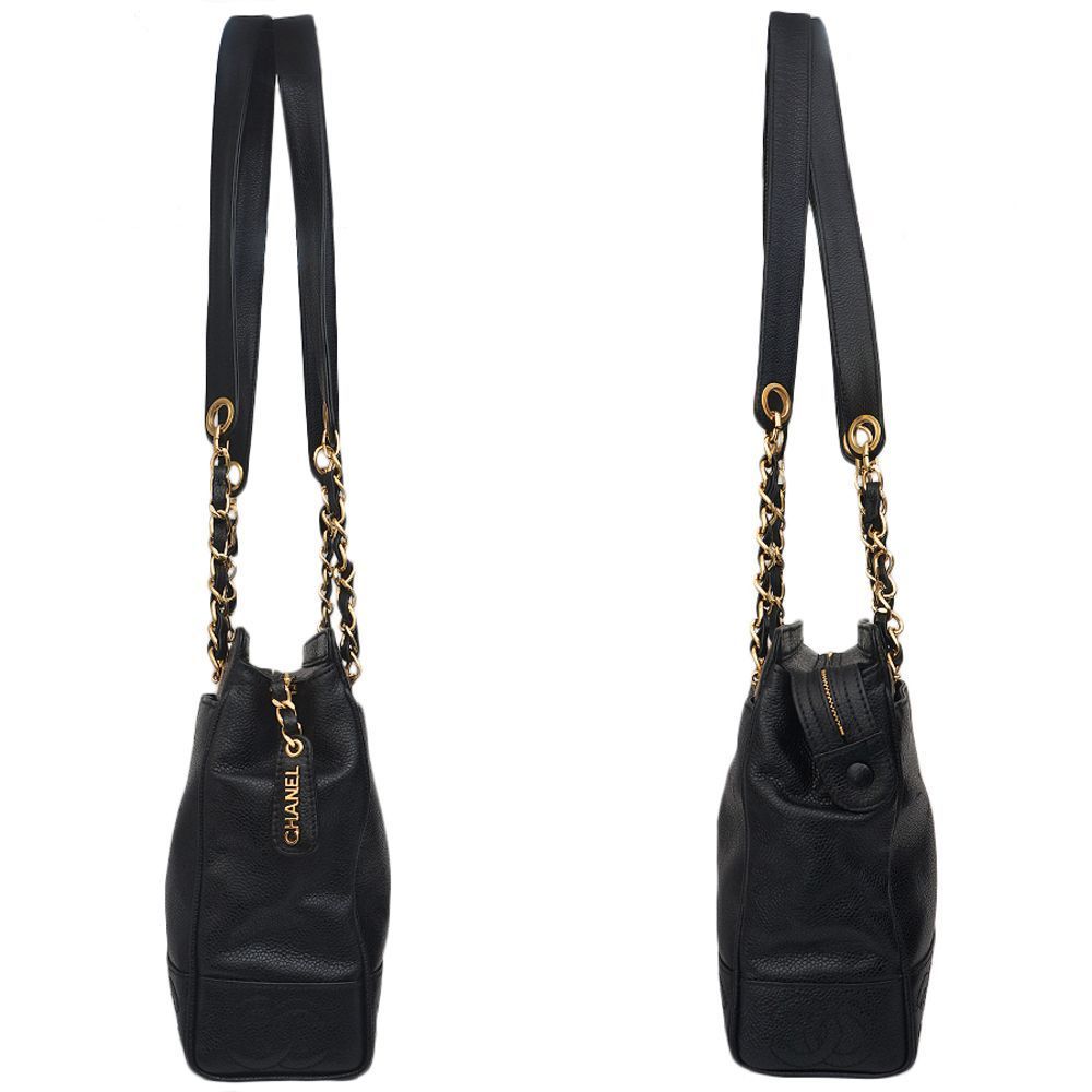 Chanel Tote Bag Chain Caviar Skin Black Gold Shoulder Bag - Picture 3 of 6